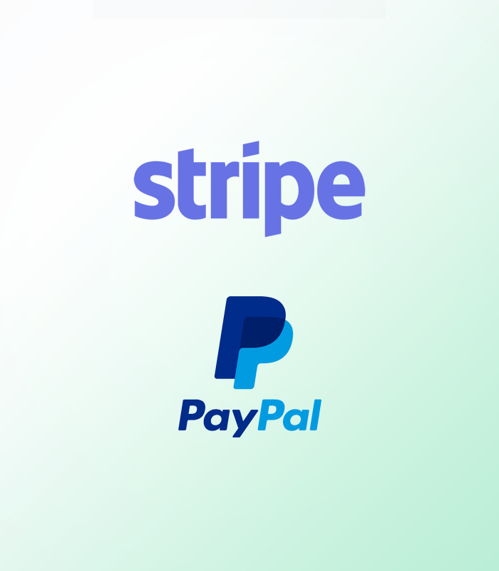 Native payments via Stripe and PayPal with one-time and recurring billing